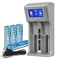 AA Rechargeable Batteries with Charger Kit,4 Pack CT-ENERGY 3300mWh Rechargeable Double AA Lithium Battery 1.5V,Smart Battery Charger AA AAA of Lithium/Ni-mh/Ni-cd