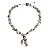 NOVICA Handmade Peridot Amethyst Necklace Beaded from Thailand Silver Plated Green Purple Birthstone 'Spring Iris'