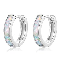 CERSLIMO Opal Hoop Earrings for Women Girls | Small S925 Sterling Silver Post Lab-created Fire Opal Huggie Earrings Hypoallergenic Jewelry Gifts
