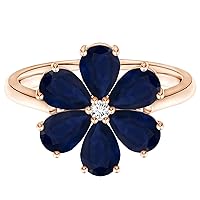 Nature Inspired 0.70 Ctw Pear Blue Sapphire Gemstone 925 Sterling Silver Flower Ring