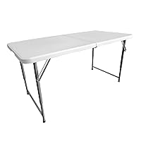 Height Adjustable 4 FT Granite White Folding Table – Premium 4 Foot Folding Table Ideal for Camping, Picnic, Party or as Kids Table