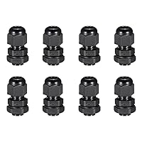 uxcell 8Pcs M12 Cable Gland Waterproof Plastic Joint Adjustable Locknut Black for 2mm-5mm Dia Cable Wire