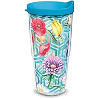 Floral Honeycomb Insulated Tumbler with Wrap and Turquoise Lid, 24oz, Clear
