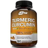 Turmeric Curcumin with BioPerine - 1300mg, 180 Capsules - 95% Standardized Curcuminoids Turmeric Supplement Extract with Black Pepper for Optimal Absorption - 180 Capsules
