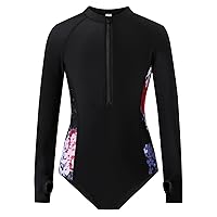 Girls Long Sleeve Rashguard Swimsuit UV Protection One-Piece Swimwear Bathing Suit