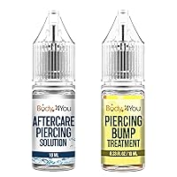 2PC Piercing Aftercare Set - Keloid Bump Removal Saline Cleanser - Gauges Ear Nose Lip Navel Belly - Natural Solution Recovery - Sea Salt Aloe Tea Tree - Travel Size, 2 x 0.33 Fl Oz (10ml)