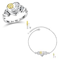Urn Rings/Bracelet for Ashes for Women, 925 Sterling Silver Sunflower Heart You Are My Sunshine Cremation Rings/Bracelet Ashes Keepsake Hair Memorial Jewelry for Ashes for Women
