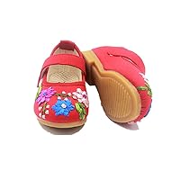 Children Girl's Flower Embroidery Mary-Jane Shoes Kid's Cute Flat Cheongsam Shoe Red