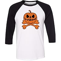 Mens Halloween T-Shirt Pumpkin Skeleton Raglan Shirt