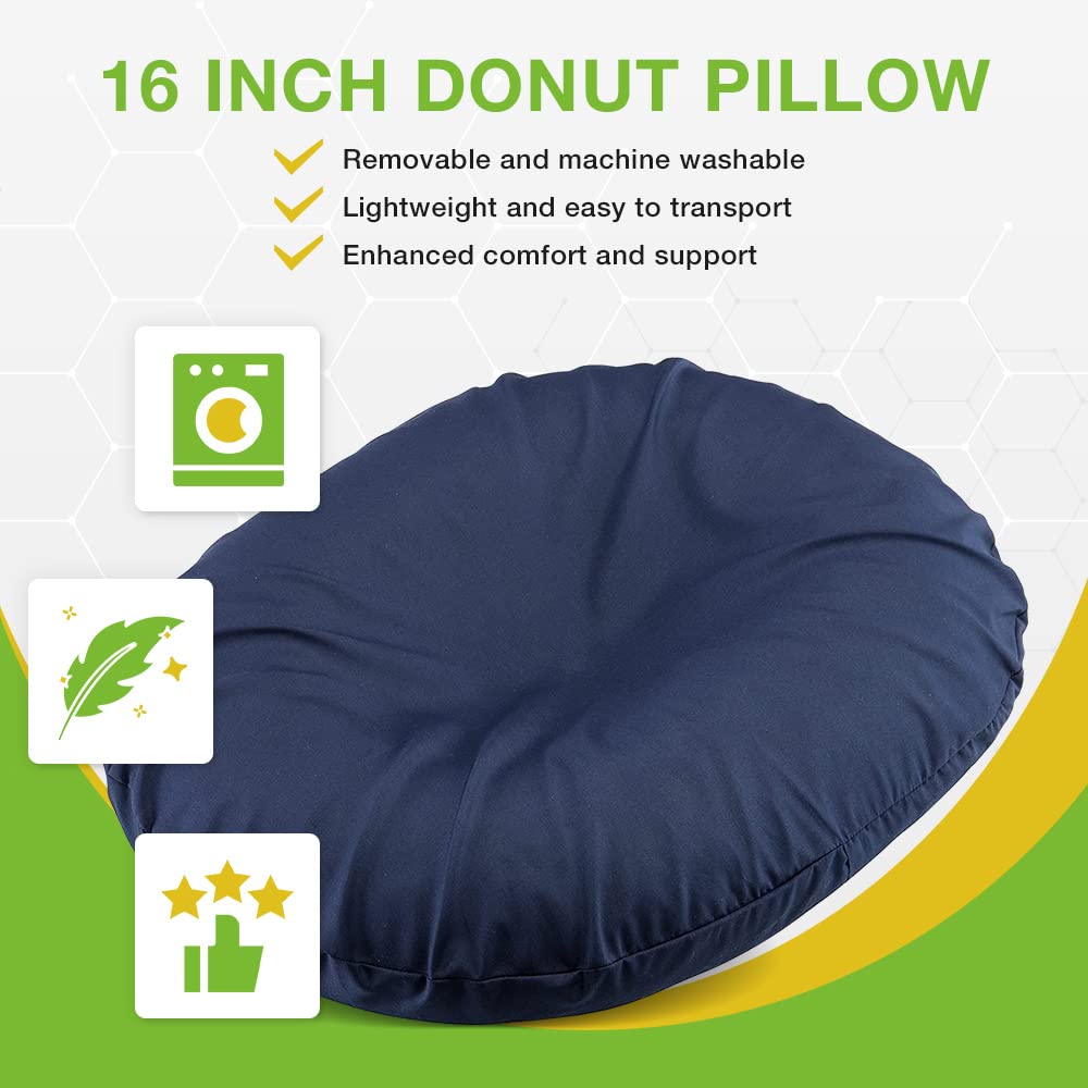 BodyHealt Donut Pillow for Hemorrhoids - Tailbone Cushion for Coccyx, Surgery, Pressure Sores, & Sciatic Pain Relief. Comfort Donut Seat Cushion for Pregnancy and Postpartum Recovery (Navy, 16 Inch)