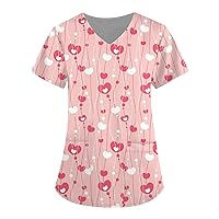 Women's Plus Size Scrub Tops Cartoon Pattern Turtleneck Short Sleeve T-Shirts Classic Flannel Shirts for Women