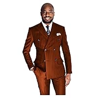 Men's Stripe Two Pieces Peak Lapel Suit Double Breasted Classic-Fit Suit