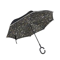 ALAZA Music Note Windproof Inverted Open Close Reverse Rain Umbrella Inside Out Quality Waterproof Parasol Upside Down Stick Shelter with Hook c Handle