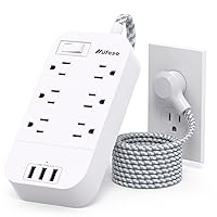 Power Strip - 15 FT Long Flat Plug Extension Cord, 6 Outlets 3 USB Ports Outlet Extender with Overload Protection, Wall Mount, Desktop Charging Station for Home, Office and Dorm Essential