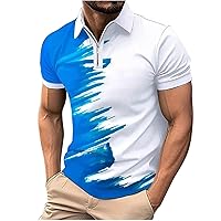Mens 2024 Polo Shirts Quarter Zip Casual Golf Shirts Short Sleeve Color Block Lapel Tops Summer Slim Fit Business T Shirt