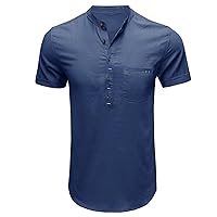Henley Shirts for Men Short Sleeve V Neck Casual Fitted Tees Muscle Fit Blouses Sports Gym Workout Casual Tops with Pocket