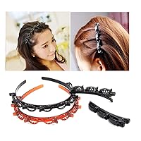 4PCS Double Layer Twist Plait Headband Hair Tools, Double Bangs Hairstyle Hairpin, Multi-layer hollow woven headband, Headband With Alligator Clip style fashionable braided hair