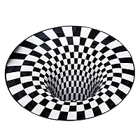 Area Rugs 3D Vortex Illusion Rug Black White Plaid Round Rugs Visual Optical Doormats for Living Dinning Room