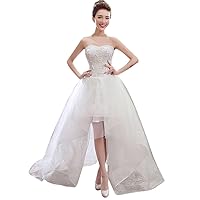Strapless High Low Bridal Gown Beading Lace up White Dress Party