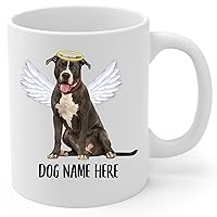 Personalized Name Blue American Pit Bull Terrier Angel Wings Memorial Coffee Mug - Sympathy Gifts for Dog Lovers White Cup 11 oz