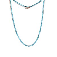 2.70mm Round Cut Turquoise 14k Yellow Gold over 925 Sterling Silver Tennis Necklace