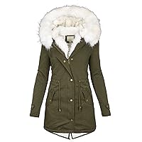 Women's Winter Coats Long Thicken Fleece Lined Parka Jacket with Faux Fur Trim Hood Quilted Puffer Coat Windproof Ski Jacket