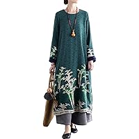 Women's Chinese Style Cotton Padded Cheongsam Qipao Embroidered Tang Suit Dress for Winter