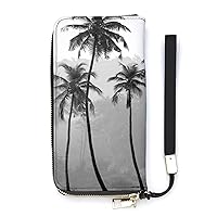 Palm Tree Pattern Cute Wallet Long Wristlet Purse Credit Card Holder Cell Phone Purse Elegant Clutch Handbag for Women