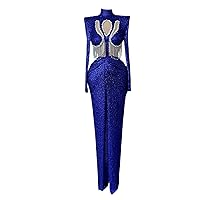 Tassels Crystals Royal Blue Mermaid Prom Evening Shower Party Dress Gala Pageant Gown