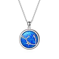 Sterling Silver Various Zodiac Necklace for Women Girls, Simulated Opal Jewelry Gifts Ideas for Birthday Christmas Anniversary Valentine's Day