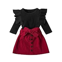 Checke Leggings Toddler Kids Baby Girls Fashion Skirt Outfits Ribbed T Shirt Tops Button Mini Skirts (Black, 2-3 Years)