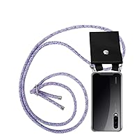 Necklace Case Compatible with Huawei P30 in Unicorn - Transparent TPU Silicone Cover with Silver Rings, Sling Strap and Removable Etui