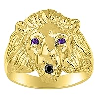 Lion Head Ring Yellow Gold Plated Silver Gorgeous Color Stone Birthstones in Eyes & Black Diamond Mouth #1 in Mens Jewelry Men's Ring Amazing Conversation Starter Sizes 6,7,8,9,10,11,12,13