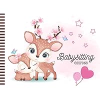 Babysitting Coupons: 50 Vouchers / Blank Templates / Cartoon Mama Baby Deer - Pastel Pink Design / Baby Girl Theme / Gift Book for Grandparents - ... - New Mom Baby Shower / Cute Card Alternative
