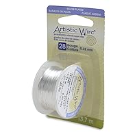 Artistic Wire, 28 Gauge Silver Plated Tarnish Resistant Colored Copper Craft Jewelry Wrapping Wire, Tarnish Resistant Silver, 15 yd