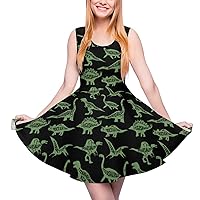 Dinosaur Women's Swing Dress Round Neck Sundress Tank Dress Tshirt Short Casual Dresses