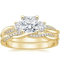 Petite Twisted Vine Moissanite Diamond Ring Set, 2 CT Square Radiant Moissanite Engagement Ring Set, Wedding Ring Set, Bridal Ring, Amazing Rings for Women