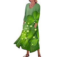 Summer Dresses for Women St Patrick's Day Maxi Dress for Women Tops for Women Casual Summer Off The Shoulder Tops Silver Skirt Summer Dress with Sleeves for Women Dresses Green 3XL