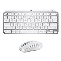 Logitech MX Keys Mini Keyboard + MX Anywhere 3 Wireless Mouse Combo - Backlit Keys, USB-C, Bluetooth, Ergonomic, Compact, Hyper-fast Scroll, Multi-OS Compatible, PC / Mac – Pale Grey