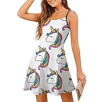 Rainbow Unicorn Women's Sling Dress Sleeveless Casual Cute Sundress Summer Dresses For Women 2022
