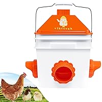 Chicken Feeder No Waste 20 lb with 4 Ports, Rain Proof Gravity Feed Chick Feeders Bucket (Orange)…