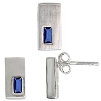 Sterling Silver Radiant Cut CZ Rectangular Stud Earrings & Pendant Set Assorted colors for women Brushed finish
