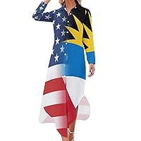 American and Barbuda Flag Women's Shirt Dress Long Sleeve Button Down Shirts Dress Casual Loose Maxi Dresses