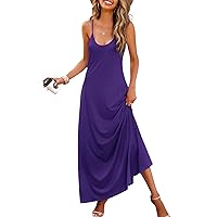 Wolddress Womens 2024 Casual Sleeveless Sundress Plus Size Loose Plain Long Summer Beach Maxi Dress with Pockets Thin Purple M