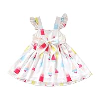 PATPAT Toddler Baby Girl Floral Print Smocked Flutter Sleeve White Dress Summer Beach Sundress