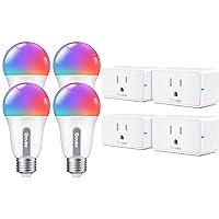 Smart Plug, WiFi Bluetooth Outlets 4 Pack Bundle with Govee Smart Light Bulbs, WiFi Bluetooth Color Changing Light Bulbs Work with Alexa and Google Assistant