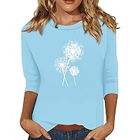 Blusas Casuales De Mujer, Women's Fashion Casual 3/4 Split Sleeve Small Printed Round Neck Top
