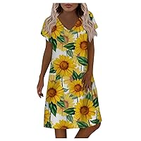 Womens Casual Striped Tie-dye Print V-Neck Short Sleeve Loose Long Shirt Dress Summer Vacation Clothes