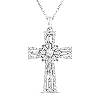 Amazon Essentials 10K White Gold Diamond Cross Pendant Necklace (1 cttw), 18