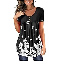 Womens Tops Henley V Neck Casual Blouse Button Down T Shirts Oversized Flare and Flowy Tunic Shirts for Leggings